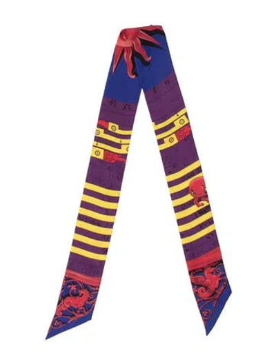 Pre-owned Hermes Astrologie Silk Twilly Scarf In Blue