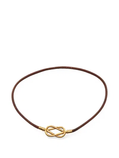 Pre-owned Hermes Atame Leather Choker Necklace In Brown