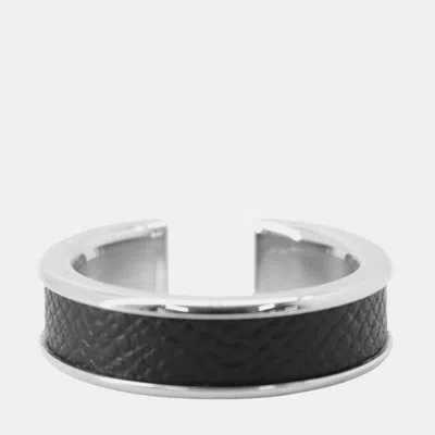 Pre-owned Hermes Athena 57 Black Veau Madame Leather Metal Ring