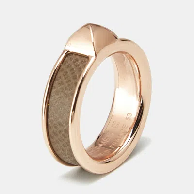 Pre-owned Hermes Hermès Athena Simple Stud Leather Rose Gold Plated Ring Size 53