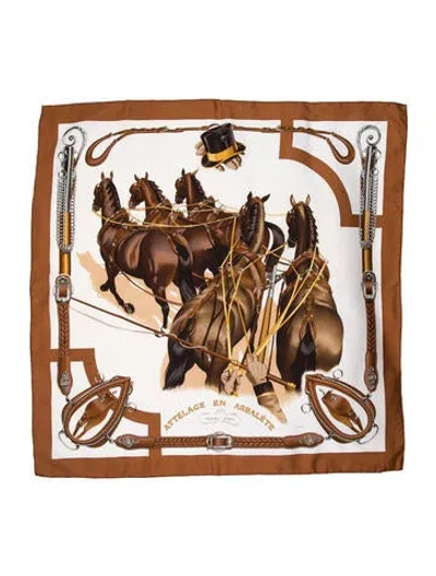 Pre-owned Hermes Attelage En Arbalete Silk Scarf In Brown