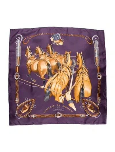 Pre-owned Hermes Attelage En Arbalete Silk Scarf In Purple