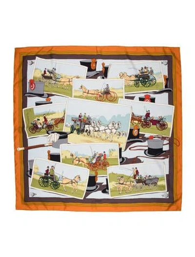 Pre-owned Hermes Attelages Silk Scarf In Orange