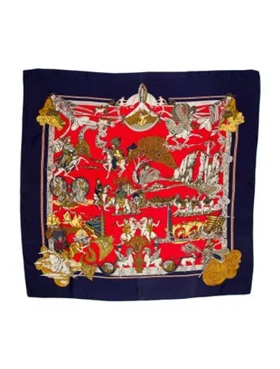 Pre-owned Hermes Au Fil De La Soie Silk Scarf In Blue