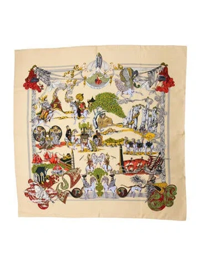 Pre-owned Hermes Au Fil De La Soie Silk Scarf In Neutral
