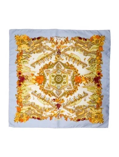 Pre-owned Hermes Au Pays De Cocagne Silk Scarf In Blue