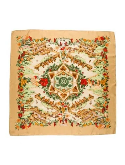Pre-owned Hermes Au Pays De Cocagne Silk Scarf In Yellow
