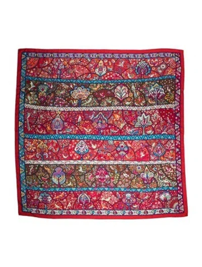 Pre-owned Hermes Au Pays Des Oiseaux Fleurs Cashmere Shawl W/ Tags In Red