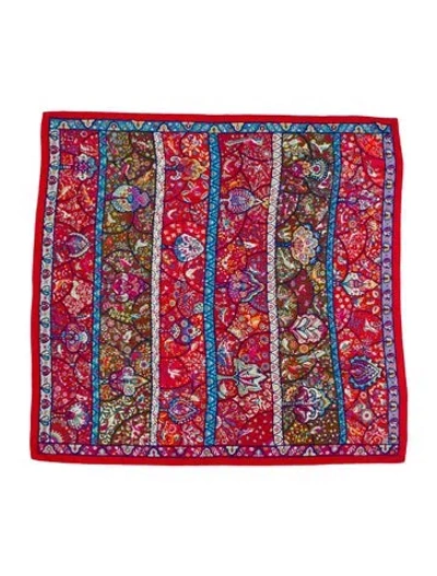 Pre-owned Hermes Au Pays Des Oiseaux Fleurs Silk Shawl In Multi