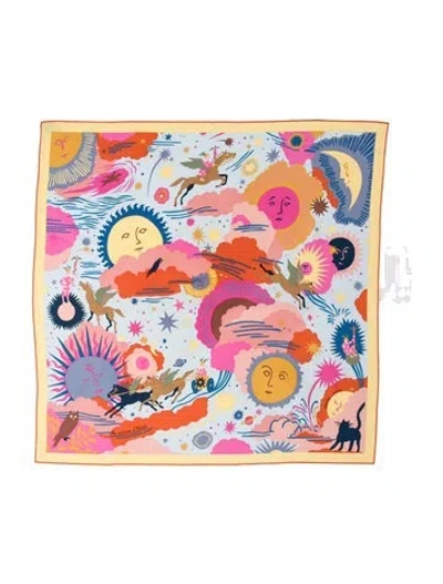Pre-owned Hermes Au Royaume D'helios Silk Scarf In Yellow