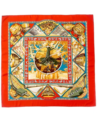 Pre-owned Hermes Hermès Au Son Du Tam-tam Laurence Bourthoumieux Silk Scarf (authentic Pre-loved) In Red