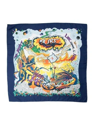 Pre-owned Hermes Aube Libre Comme L'ange Silk Scarf In Blue