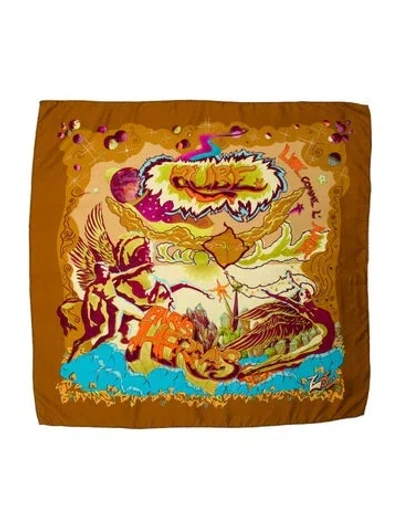 Pre-owned Hermes Aube Libre Comme L'ange Silk Scarf In Brown