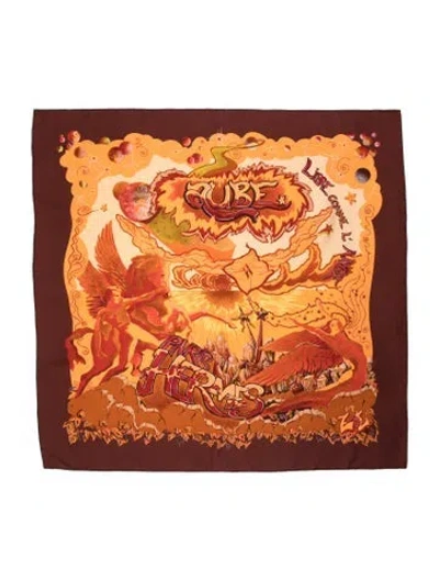 Pre-owned Hermes Aube Libre Comme L'ange Silk Scarf In Orange