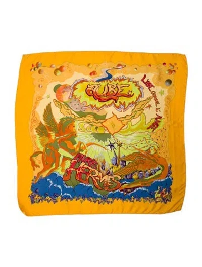 Pre-owned Hermes Aube Libre Comme L'ange Silk Scarf In Yellow
