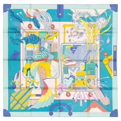Pre-owned Hermes Auth.  Scarf - Bagage A Main - Turquoise Rose Pal - New With Store Tag In Red