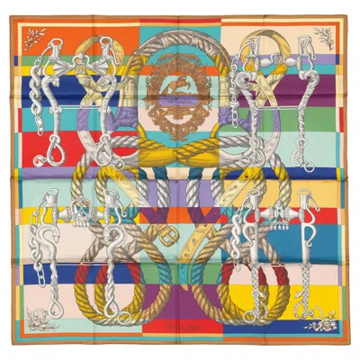 Pre-owned Hermes Auth  Scarf Della Cavalleria Double Face Beige Doré Vert - New Store Tag In Brown