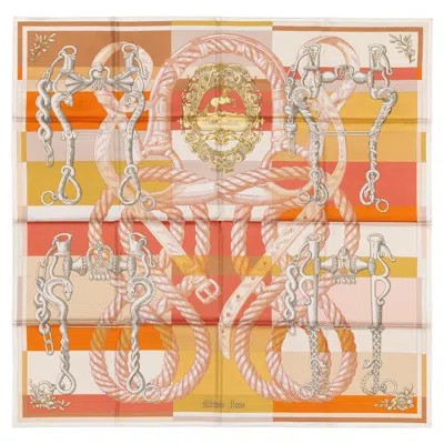 Pre-owned Hermes Auth  Scarf Della Cavalleria Double Face Blanc Orange Rose - New Store Tag In Red