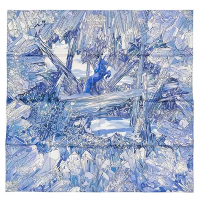 Pre-owned Hermes Auth.  Scarf - La Vallee De Cristal - Bleu Blanc Parme - New Store Tag In Purple