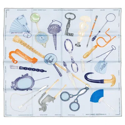 Pre-owned Hermes Auth. Hermès Scarf - Nous Sommes Inseparables - Bleu Ciel Marine - New Store Tag In Gray