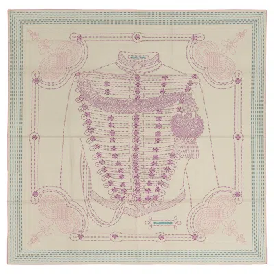Pre-owned Hermes Auth.  Shawl Brandebourgs Points - Cs140 - Blanc Mauve Bleu - New In Sand