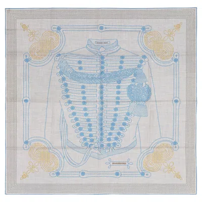 Pre-owned Hermes Auth.  Shawl Brandebourgs Points - Cs140 - Gris Chine Bleu Noir - New In Gray