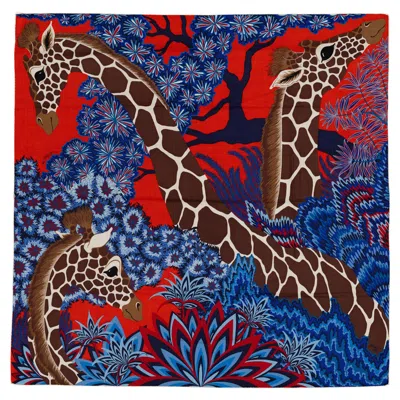 Pre-owned Hermes Auth.  Shawl - The Three Graces - Cs140 - Rouge Bleu Marron New Tag In Black