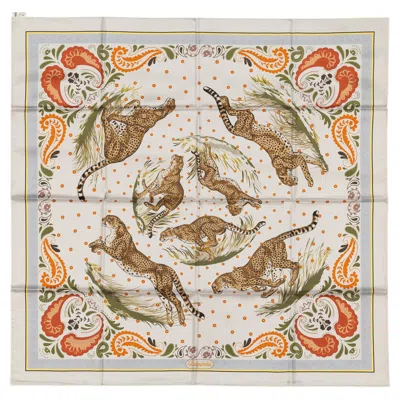 Pre-owned Hermes Auth. Silk Scarf Guepards Bandana - Double Face - Gris Perle Orange New S Tag
