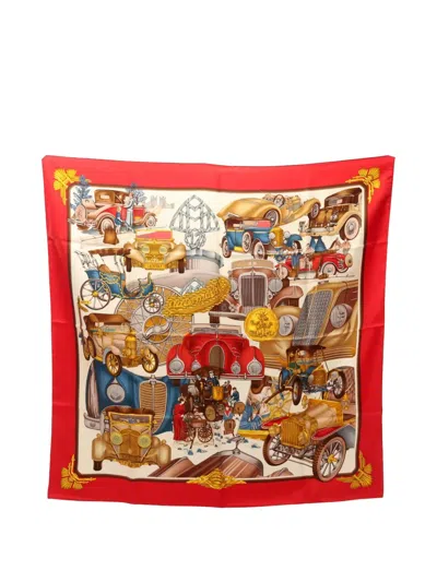 Pre-owned Hermes Automobile Silk Scarf In Red