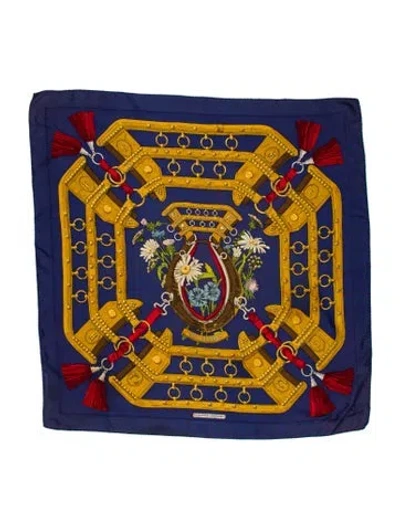 Pre-owned Hermes Aux Champs Silk Scarf In Blue