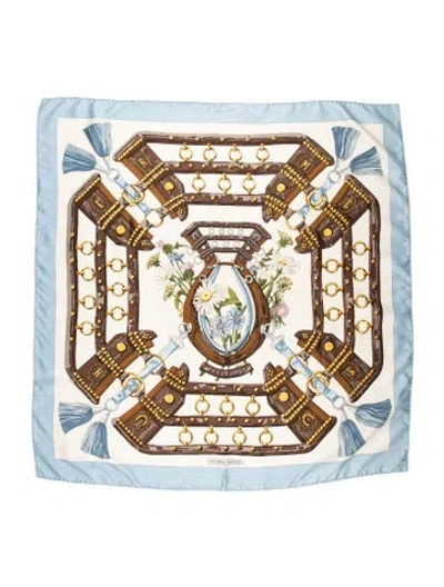 Pre-owned Hermes Aux Champs Silk Scarf In Blue