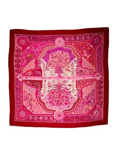 Pre-owned Hermes Aux Porte Du Palais Cashmere Shawl In Red