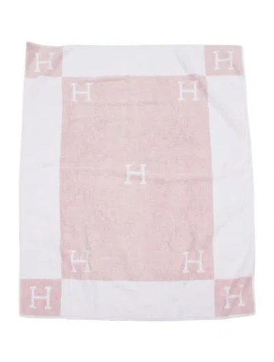 Pre-owned Hermes Avalon Baby Bath Towel In Pink/white