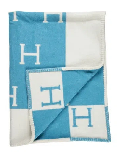 Pre-owned Hermes Avalon Baby Blanket In Blue
