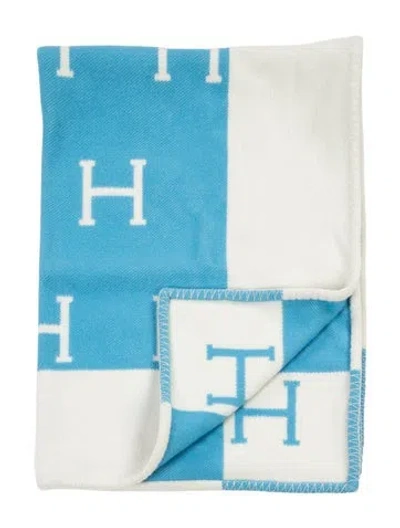 Pre-owned Hermes Avalon Baby Blanket In Blue