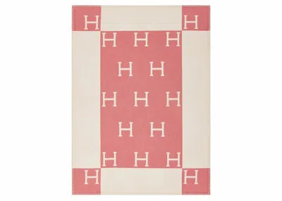 Pre-owned Hermes Avalon Baby Blanket In Rose Airelle/blanc In Multi