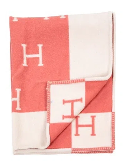 Pre-owned Hermes Avalon Baby Blanket In Pink/white