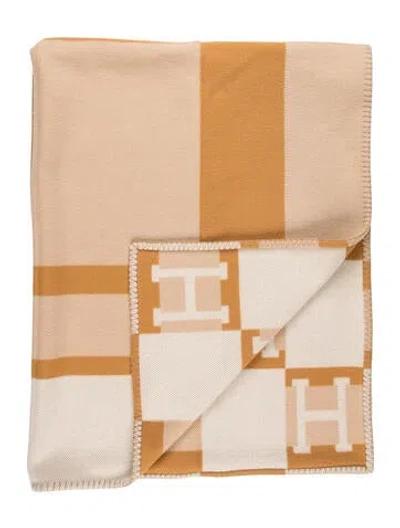 Pre-owned Hermes Avalon Bayadere Throw Blanket In Neutrals