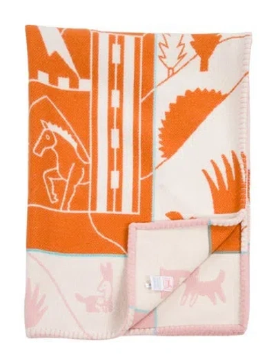 Pre-owned Hermes Avalon Epopee Blanket In Orange