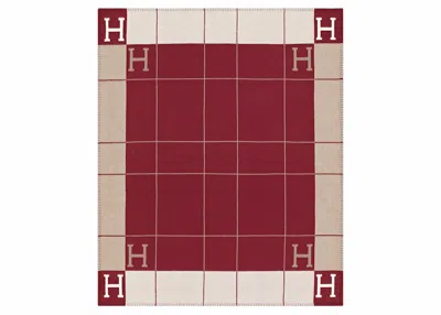 Pre-owned Hermes Avalon Iii Throw Blanket In Ecru/rouge