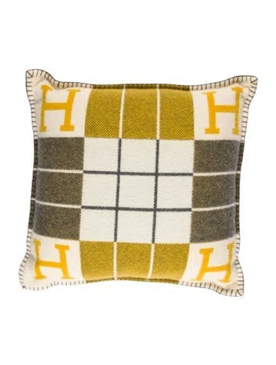 Pre-owned Hermes Avalon Iii Throw Pillow In Grey/yellow