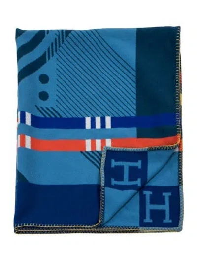 Pre-owned Hermes Avalon Jump'h Throw Blanket W/ Tags In Blue