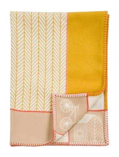 Pre-owned Hermes Avalon Les Cabanes Throw Blanket In Brown