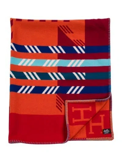 Pre-owned Hermes Avalon Lll Throw Blanket In Orange