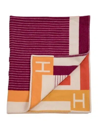 Pre-owned Hermes Avalon Piano Throw Blanket In Orange
