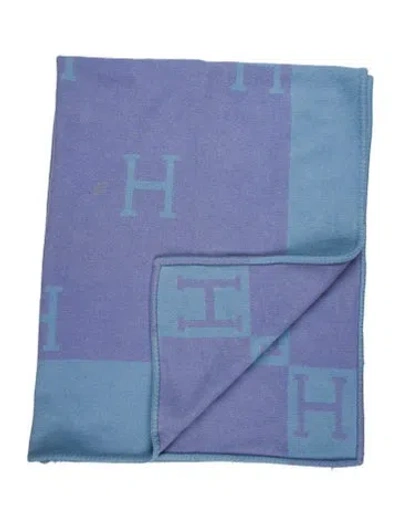 Pre-owned Hermes Avalon Throw Blanket In Blue