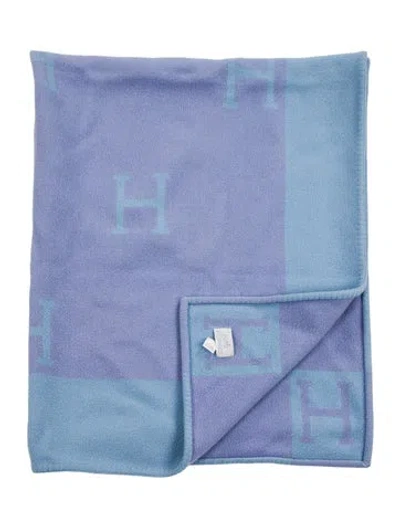 Pre-owned Hermes Avalon Throw Blanket In Blue