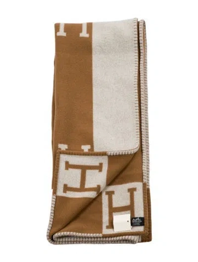Pre-owned Hermes Avalon Throw Blanket In Brown
