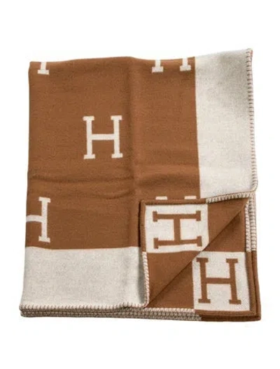 Pre-owned Hermes Avalon Throw Blanket In Brown/neutrals