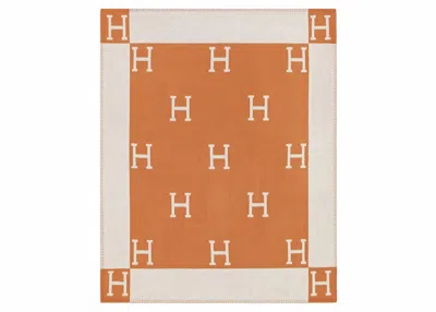 Pre-owned Hermes Avalon Throw Blanket In Ecru/potiron In Multi